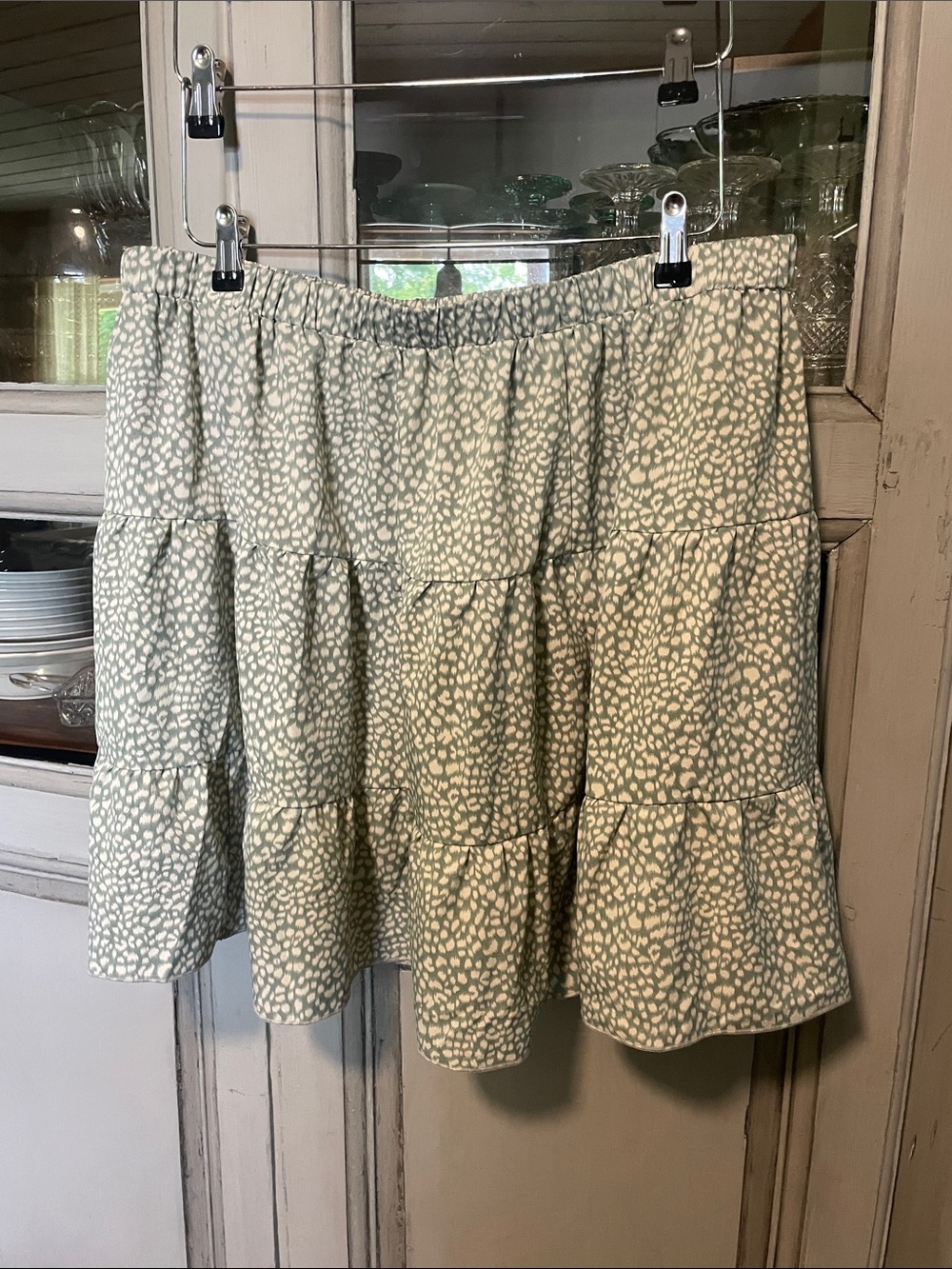 Tiered Sage Spot Print Mini Skirt